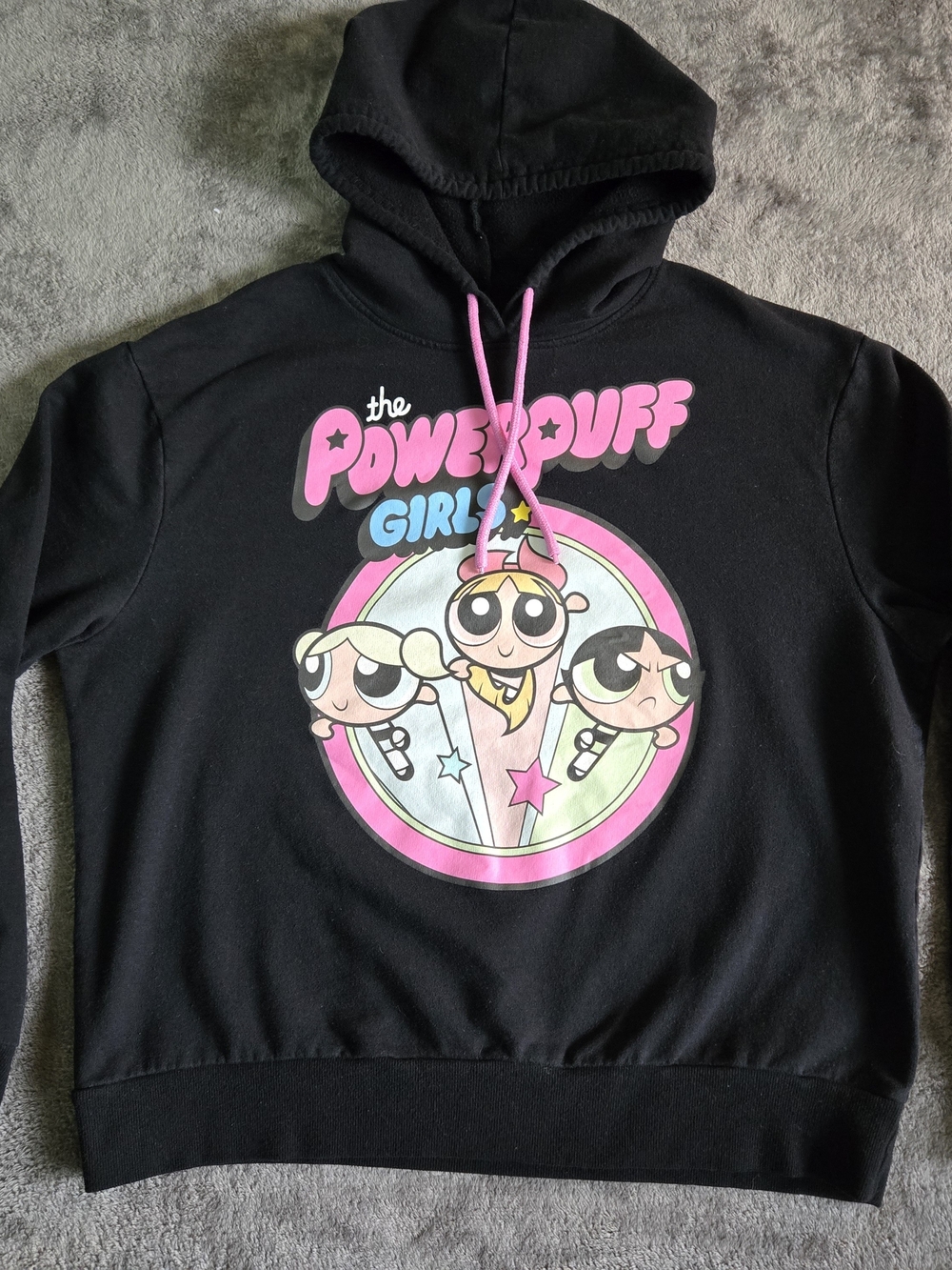 Black Powerpuff Girls Graphic Hoodie with Pink Accents